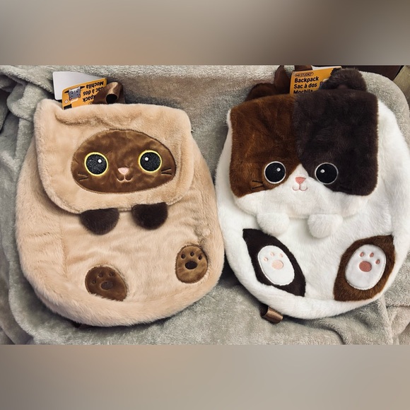 Pair of Soft Kitten Backpacks Top Zip Closure - Picture 1 of 8
